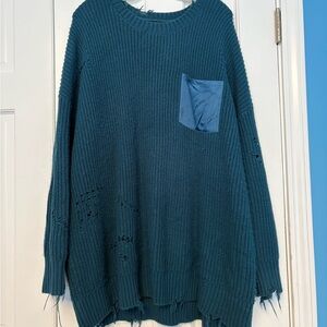 Torrid Lovesick Distressed KnitSweater Tunic Size 2 Blue Stretchy “Minor Piling”